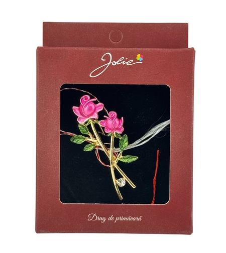 Brosa Vintage, Jolie, Material Metal, Ambalaj Carton, Dimensiune Brosa Aproximativ 4-6 cm, Model Trandafiri, Roz