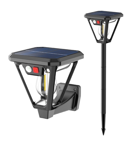 Lampa Solara LED, Flippy, Tip Felinar, pentru Perete/Sol, 10.8 x 12.3 x 46 cm, 3 Moduri, Lumina Calda, din ABS si PP, Negru