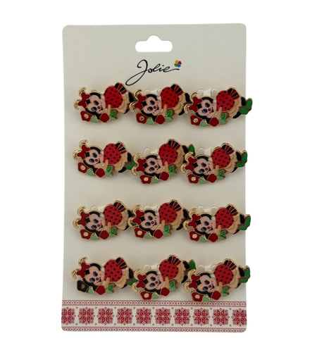 Set 12 Brose Martisor pentru Copii, Jolie, Model Buburuza pe Flori, Rosu
