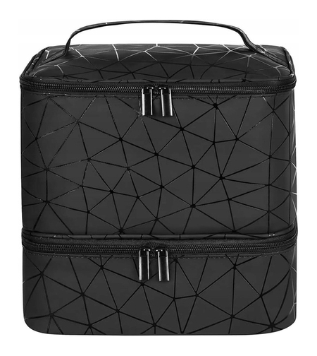 Organizator cosmetica tip beauty cu 2 compartimente, piele ecologica, 24x24x20 cm