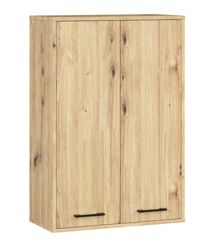 Dulap baie suspendat, cu 2 usi si 4 rafturi interioare, PAL 16 mm, 64x30x94 cm, stejar artisan
