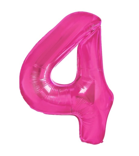 Balon din Folie Metalizata Flippy, Figurina Cifra, Tema Aniversare 80 cm, Ambalaj Individual, Pai inclus, Umflare cu Aer sau Heliu, Roz, Cifra 4