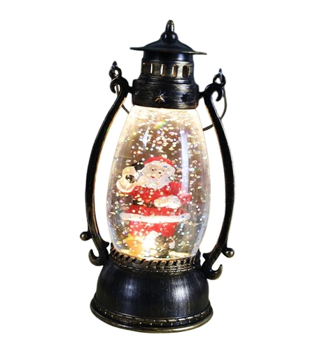 Decoratiune Luminoasa, Flippy, Felinar de Craciun, cu Lumina LED, Ornament Model Lampa cu Ulei Mos Craciun, cu Maner, 14x7x6 cm, Negru