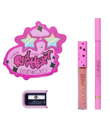 Set Paleta de machiaj cu 14 farduri de pleoape Kevin&Coco, Red Heart Eyeshadow Palette, 21 x 20.5 x 2.2cm