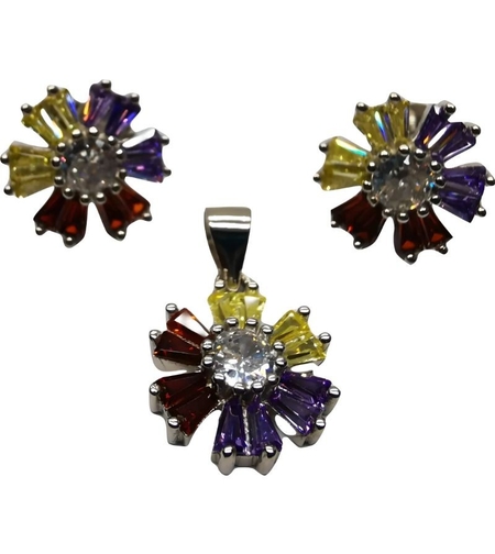 Set Argint 925 Flori Multicolore cu Mijloc Alb Model 1, 5.12 g