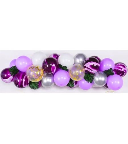 Baloane decorative din Latex si Banner Happy Birthday, Flippy, Model Aniversare, Set 37 de Piese, Mov, Argintiu, Alb