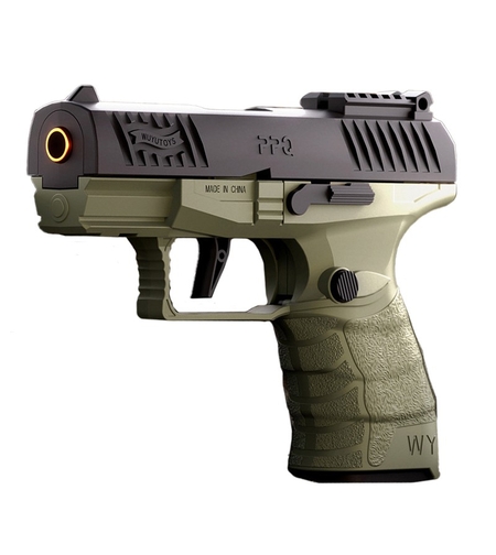 Pistol de jucarie GX4 cu Ejectie, Vafy, de Explozie de buzunar, Makara BLOWBACK, Gloante Moi pentru Copii, 15 x 13 x 3.5 cm, Negru Verde deschis