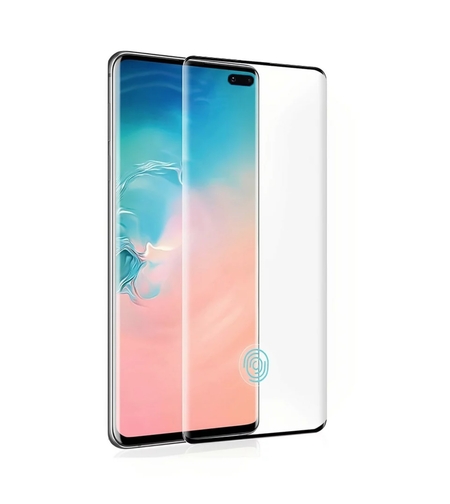 Folie Sticla Securizata Curbata Flippy pentru Samsung S10 Plus cu recunoastere a amprentelor digitale, 9H, lipici margine, contur negru