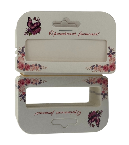Set 100 Bucati Ambalaje de Carton pentru Martisor, Flippy, Cutii Bratara, Model Fluturi Mov
