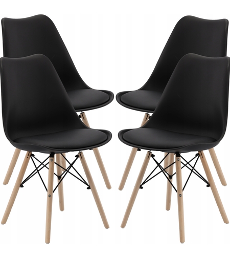 Set 4 scaune de bucatarie, design scandinav modern, sezut cu burete, negru