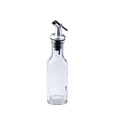 Sticla de Ulei de Masline, Vafy, Sticla etansa pentru Lichide de Bucatarie, Sticla pentru Uleiuri, Sosuri, Otet, Capac din Inox Dozator, 19.5 x 4.8 cm, volum 150 ml, Transparent