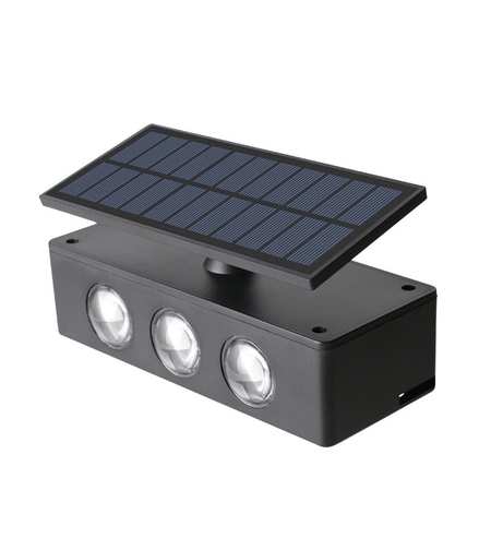 Lampa solara LED bidirectionala Flippy, cu panou ajustabil, comutator culoare lumina, pentru perete, scari, gradina, terasa, 16 x 6.5 cm, 6 LED-uri, material ABS, baterie 3.7 V, 1200mah, multicolor