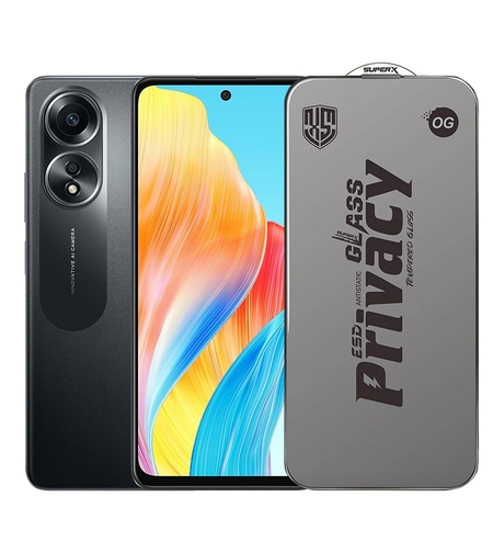 Folie de Protectie pentru Oppo A58, Vafy, Sticla Securizata ESD Antistatica, Super-X Privacy OG, Margini Negre, 0.30 mm, Transparent Inchis