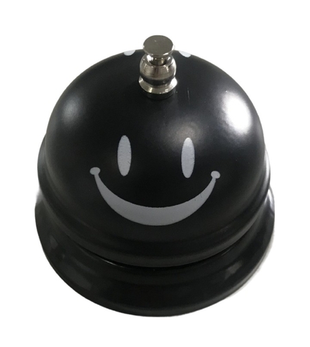 Clopotel Metalic Multifunctional, Flippy, Negru cu Imprimeu Smiley Face, 7.5x7.5x6.5 cm, Receptie, Restaurant, Cafenele