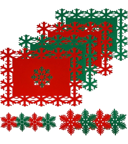 Set 12 Servete pentru Masa si Suporturi de Pahare/Tacamuri, Flippy, 4 Servete 25x35 cm, 4 Suporturi de 13x15 cm, 4 Suporturi de 9.3x10.5 cm, Verde-Rosu