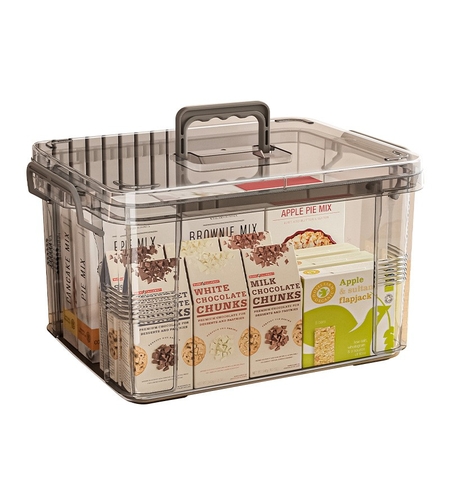 Cutie De Depozitare, Flippy, Tip Valiza, pentru Alimente, Jucarii, Accesorii, Transparent-Gri, Marime L, 38.5x27.5x22 cm
