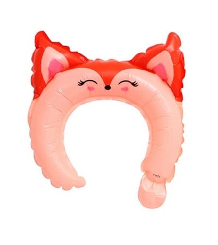 Balon din Folie Metalizata, Flippy, Tip Coronita cu Urechi, Model Vulpe, Ambalaj Individual, Pai Inclus, Umflare cu Aer sau Heliu, 27 x 29 cm, Rosu