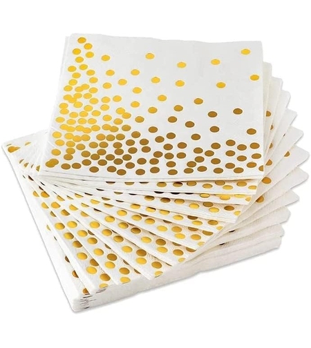 Set 20 de Servetele de Masa, Flippy, Imprimeu cu Buline Aurii, din Hartie, 17 x 17 cm, Alb