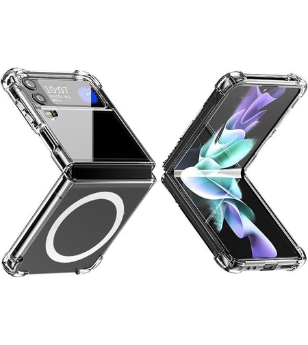 Husa de protectie Vafy compatibila cu Samsung Z Flip 5, MagSafe Blister, gaura mare camera, transparenta