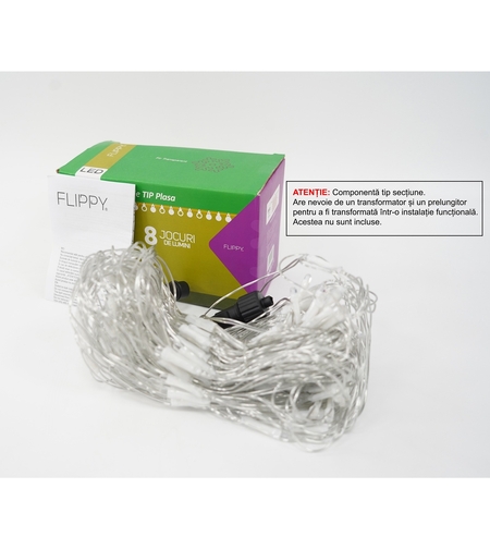 Sectiune Instalatie de Craciun Vafy, Tip Plasa, 120 LED-uri, 1.5 x 1.5 m, 8 jocuri de lumini, Interconectabila, Fir transparent, Alb rece