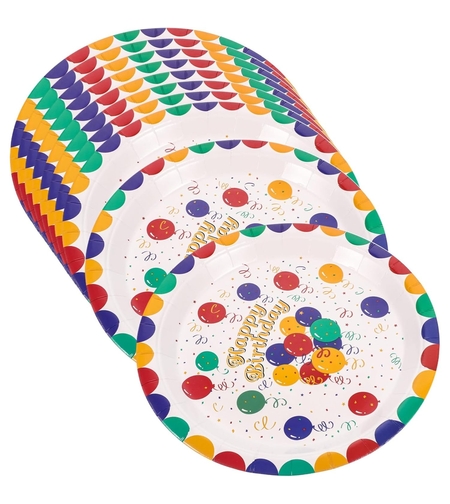 Set 10 Farfurii de Unica Folosinta, Vafy, din Carton, 23 cm, Model Happy Birthday, Multicolor