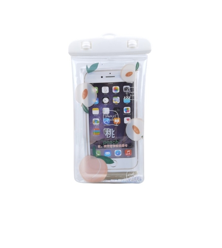 Husa subacvatica Glitter Kids Waterproof Flippy, Snowproof, Universala, cu Snur, pentru telefon sau documente, Peach, Alb