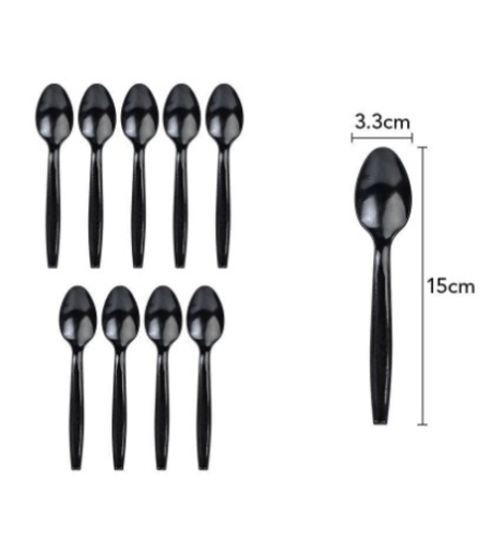 Set 10 Linguri de Unica Folosinta, Flippy, Plastic, 15x3.3 cm, negru