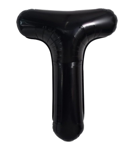 Balon Folie Metalizata Litera T, Flippy, 40 cm, Umflati cu Heliu sau Aer, Ambalaj Individual, Pai inclus, Negru