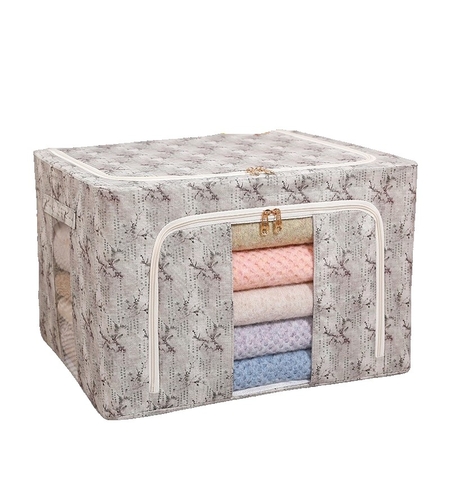 Cutie Depozitare, Vafy, 66L, din Material Textil, 50 x 40 x 33 cm, pentru Haine si Lenjerii, Model Flori de Primavara, Verde