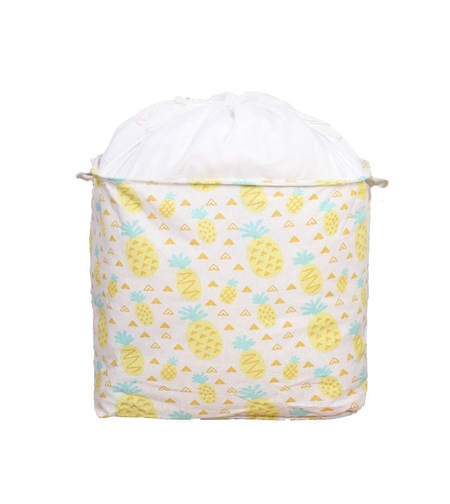 Cutie de Depozitare Pliabila, Flippy, Impermeabila, cu Snur, Capacitate 100 L, cu Manere, 50x50x40cm, Model Ananas, Galben