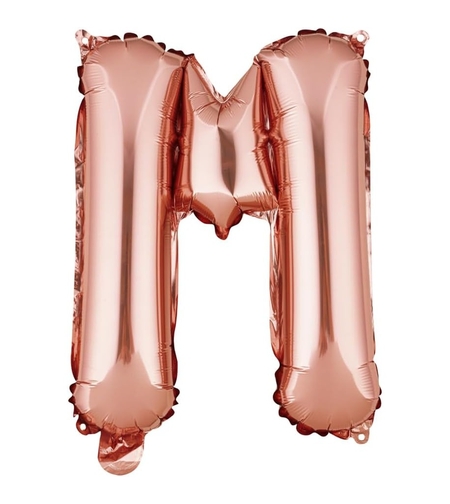 Balon Folie Metalizata Litera M, Flippy, 40 cm, Umflati cu Heliu sau Aer, Ambalaj Individual, Pai inclus, Rose Gold