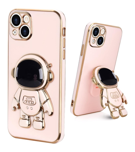 Husa de Protectie TPU 2in1, Vafy, pentru Apple iPhone 15, Astronaut cu Suport, Antisoc, Rezistenta la Impact, Protectie Camera, Roz