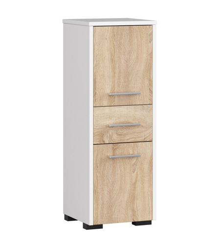 Dulap de baie tip baza, cu 2 usi si sertar, PAL 16 mm, 30x30x85 cm, alb si stejar sonoma