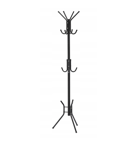Cuier hol metalic 178 cm, 12 carlige, design minimalist, negru