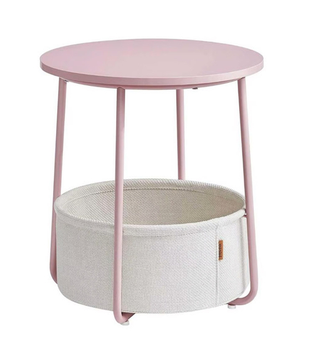 VASAGLE Masuta de cafea rotunda cu cos de stofa, stil modern, 45x50cm, roz cu bej
