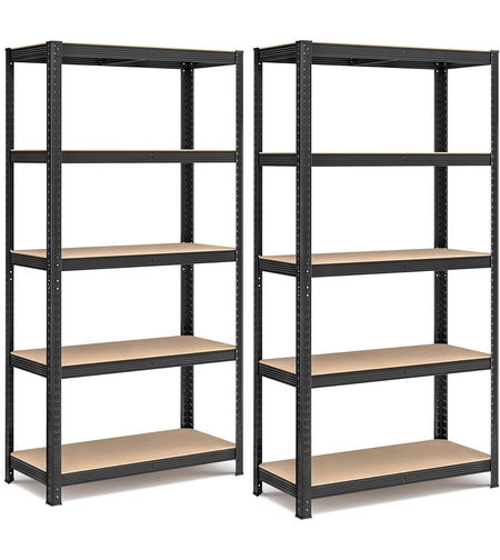 SONGMICS Set 2 rafturi metalice cu 5 niveluri reglabile, din otel si MDF, 90x40x180 cm, sarcina 875 kg, negru