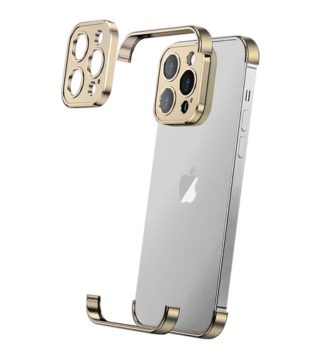 Husa Metalica Edgeless Compatibila cu iPhone 16, Vafy, Protectie pentru Colturi si Camera, Aliaj Aluminiu, Antisoc, Antizgariere, Auriu