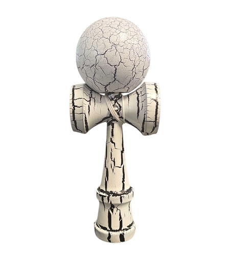 Kendama X Originala, Profesionala, Flippy, Cracked, din Lemn, 18 cm, Alb/Negru