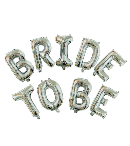 Set Baloane din Folie Metalizata, Flippy, Model Bride to Be, Litere de 40 cm, Baloane Party, Ambalaj Individual, Pai Inclus, Umflare cu Aer sau Heliu, Argintiu