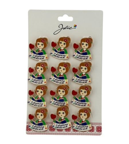 Set 12 Brose Martisor Primavara, Jolie, Model Fata, cu Mesaj O Doamna Dedicata