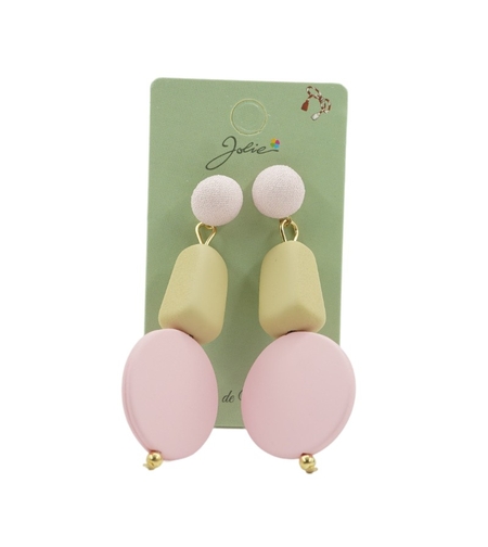 Cercei Dama de Primavara, Jolie, Model Forme Geometrice, Eleganti si Moderni, 7 x 2 cm per unitate, Galben/Roz