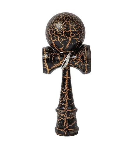 Kendama X Originala, Profesionala, Flippy, Cracked, din Lemn, 18 cm, Negru/Auriu