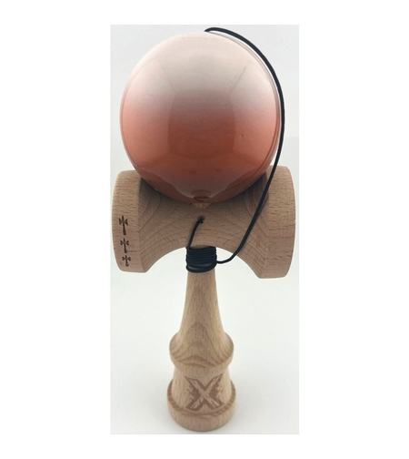 Kendama X Originala, Profesionala, Flippy, Big Cups V2, Super Sticky cu Cupe Mari, din lemn 18 cm, Rulment Metalic cu Ata 55 cm, Alb/Maro