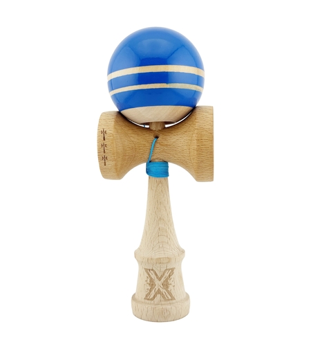 Kendama X Rainbow Originala, Profesionala, Flippy, Big Cups V2, Super Sticky cu Cupe Mari, Rulment Metalic, din lemn 18 cm, Ata 55 cm, Albastru/Maro