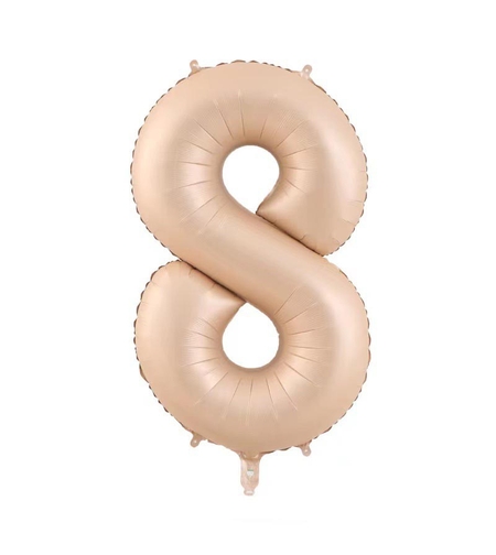 Balon din Folie Metalizata, Flippy, Figurina Cifra, Model 8, Tema Aniversare 100 cm, Ambalaj Individual, Pai Inclus, Umflare cu Aer sau Heliu, Crem