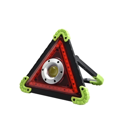 Triunghi Multifunctional de Avertizare, Vafy, Lanterna LED, Impermeabil IP65, 800 lm, 2 x AA, Functie Incarcare Telefon, USB si Micro USB, COB 33, Verde