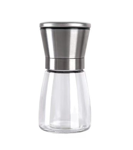 Rasnita Manuala pentru boabe, Vafy, Rasnita pentru Piper Sare Cafea, din Sticla cu Otel inoxidabil, 13.5 x 6.5 cm, volum 180 ml, Transparenta cu Capac din Inox