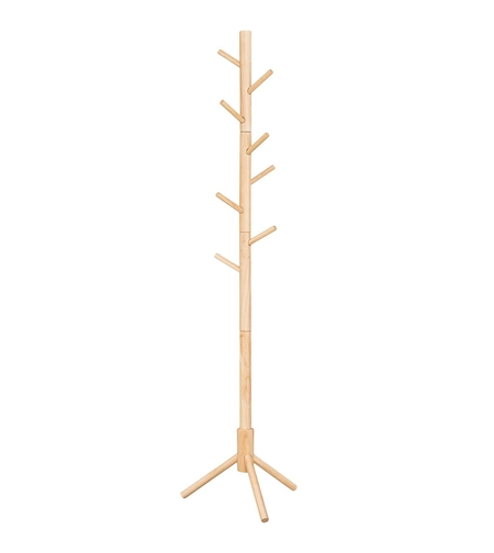 VASAGLE Cuier lemn masiv 47x47x175 cm, 8 carlige si inaltime reglabila, baza triunghiulara, natur
