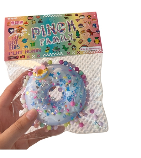 Jucarie Antistres Squishy, Flippy, cu Revenire Lenta, Squeeze Pinch Family, Model Gogoasa, 6x6 cm, 99g, Ambalaj Transparent, Albastru