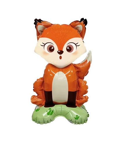 Balon din Folie Metalizata, Vafy, Mini Figurine Animalute, Model Vulpe, Tematica Aniversare, 35x61 cm, Ambalaj Individual, Pai Inclus, Umflare cu Aer sau Heliu, Multicolor